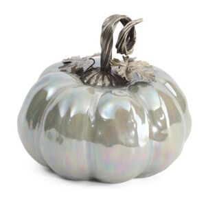 MARTHA STEWART Ceramic Pumpkin With Metal Stem -9 inch- Iridescent Olive…